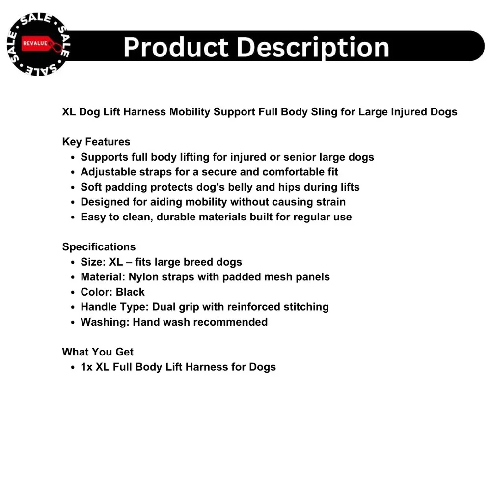 XL Dog Lift Harness Mobility Support‎ Full Body Sling for Large Injured Dogs